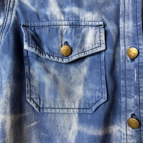 Current Elliott Shacket Womens SZ 2/M Blue & White Tie Dye Button Down Chambray - Picture 8 of 16